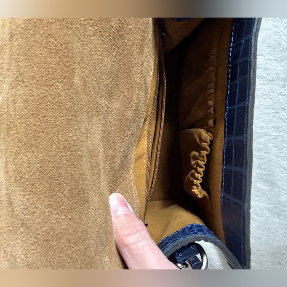 Patricia Nash Blue Leather Croc-Embossed Crossbody Bag Stylish Hardware - Picture 16 of 16